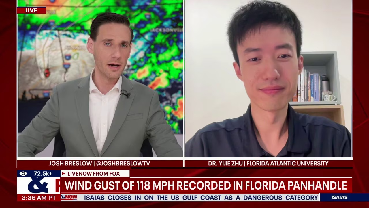 Yijie Zhu, Ph.D interview with Fox News covering Hurricane Isaias
