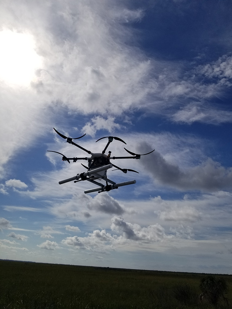 Testing the use of drone-based ground-penetrating radar measurements to investigate soil thickness and biogenic gas dynamics in the Everglades. ). This is pioneering work in collaboration with a GPR company who is still in the process of commercializing that unit.  